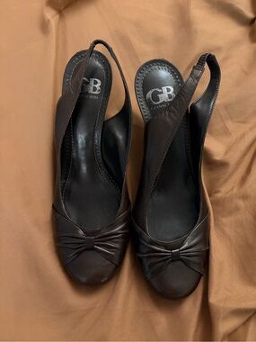 Gianni Bini Dark Brown Leather Slingback Bow heels